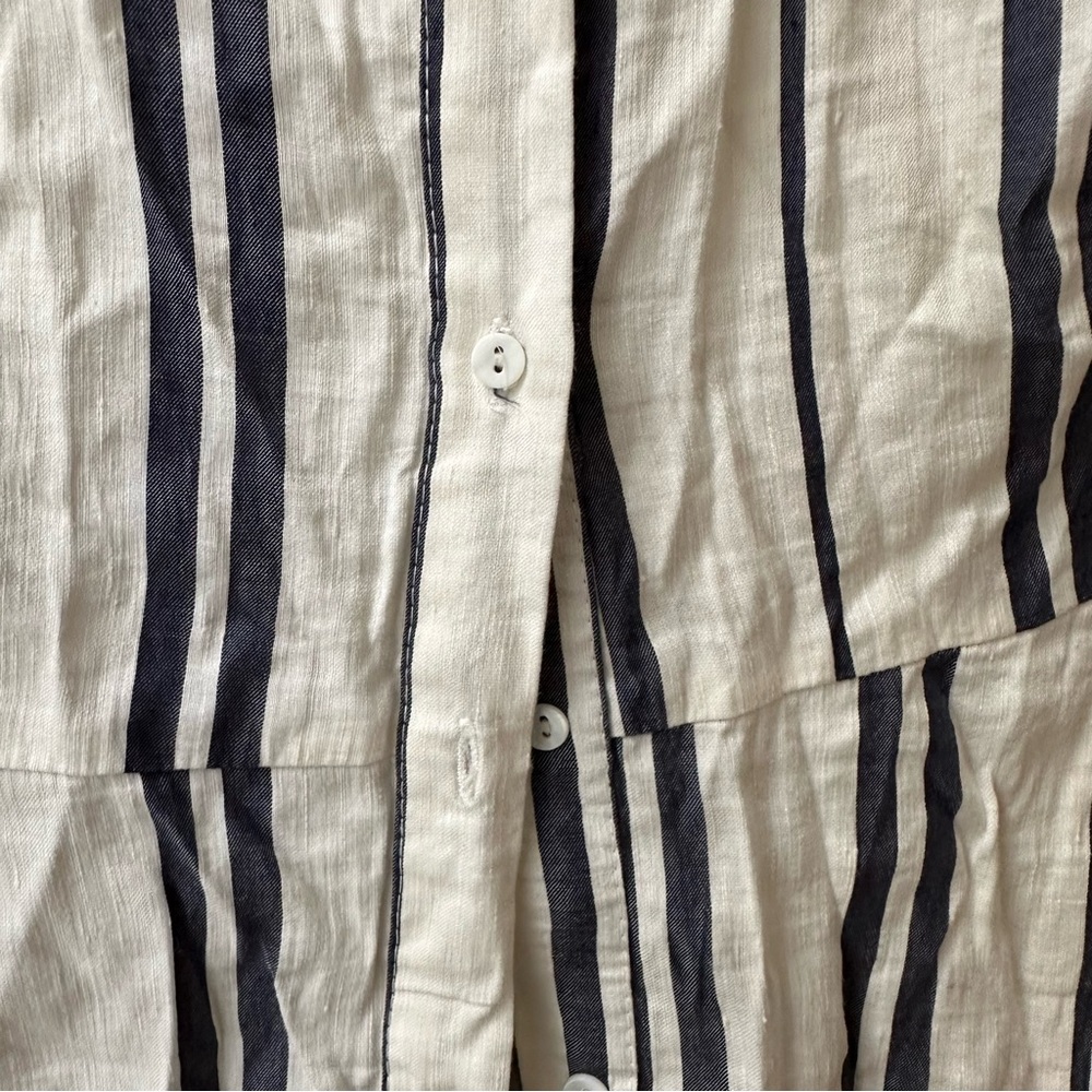 ZARA blue white striped linen blend shirt maxi dress womens XS missing belt ! - Picture 6 of 7